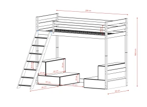 SOFENA 90x200 milk chocolate loft bed with modular sofa, gray fabric, zoom15 sage, Lano Furniture
