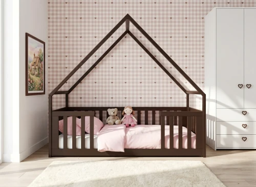 BEE 80x180 dark chocolate Montessori floor bed children's house Lano Furniture
