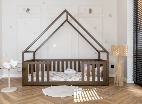 BEE 80x180 dark chocolate Montessori floor bed children's house Lano Furniture