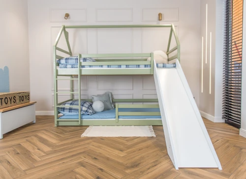 PLAY 80x180 olive green bunk bed with slide Lano Furniture