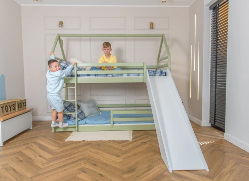 PLAY 80x180 olive green bunk bed with slide Lano Furniture