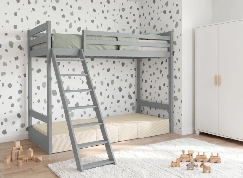 SOFENA 90x200 grey mezzanine bed with modular sofa, beige fabric, poso 38 Lano Furniture