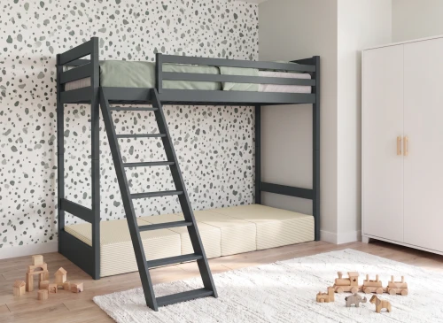 SOFENA 90x200 graphite mezzanine bed with modular sofa, beige fabric, poso 38 Lano Furniture