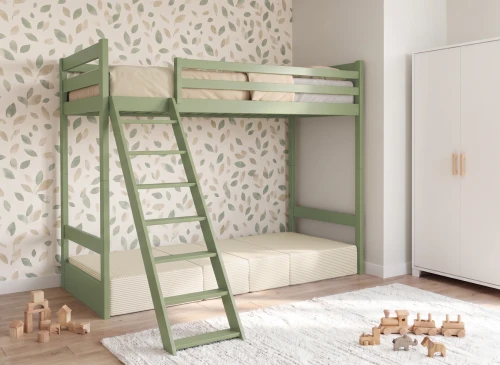 SOFENA 90x200 olive mezzanine bed with modular sofa, beige fabric, poso 38 Lano Furniture