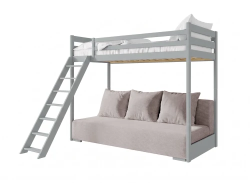 SOFINO 90x200/140x200 gray mezzanine bed with a sofa bed in light gray fabric, zoom dove 19 Lano Furniture