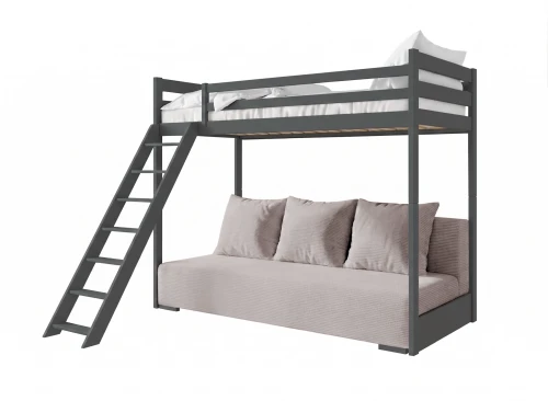 SOFINO 90x200/140x200 graphite bed on the mezzanine with a sofa bed in light gray fabric zoom dove 19 Lano Furniture