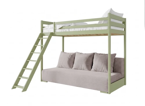 SOFINO 90x200/140x200 olive bed on the mezzanine with a sofa bed in light gray fabric zoom dove 19 Lano Furniture