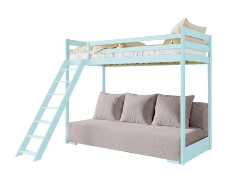 SOFINO 90x200/140x200 blue mezzanine bed with a sofa bed in light gray fabric, zoom dove 19 Lano Furniture