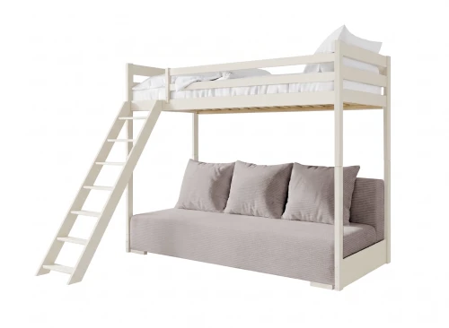SOFINO 90x200/140x200 cotton loft bed with pull-out sofa, light gray zoom dove 19 fabric | Lano Furniture