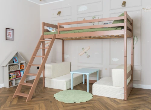 SOFENA 90x200 cinnamon loft bed with modular sofa beige fabric poso 38 Lano Furniture
