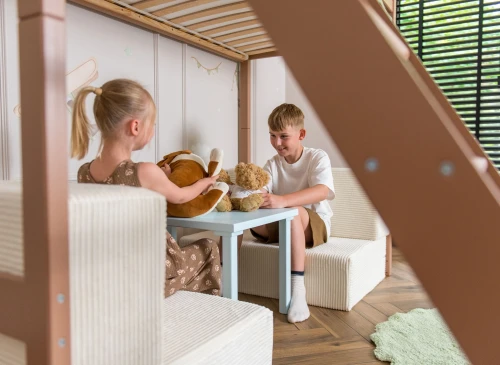 SOFENA 90x200 cinnamon loft bed with modular sofa beige fabric poso 38 Lano Furniture