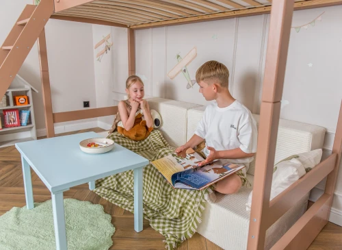 SOFENA 90x200 cinnamon loft bed with modular sofa beige fabric poso 38 Lano Furniture