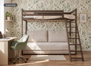 SAVIO 90x200/140x200 dark chocolate mezzanine bed with sofa bed, perfect harmony fabric, 02 Lano Furniture