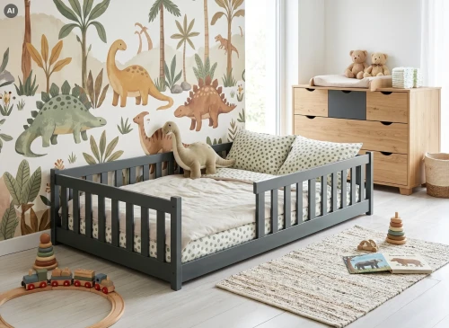 OTIS 120x200 graphite Montessori floor bed for children Lano Furniture