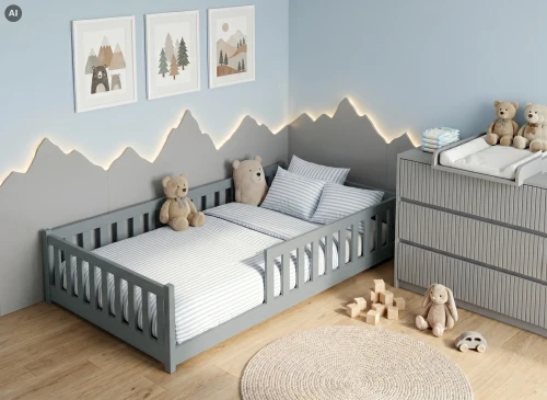 OTIS 120x200 grey Montessori floor bed for children Lano Furniture