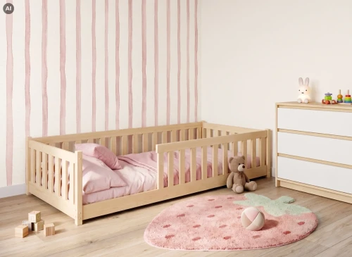 BELLA 90x190 lemn nefinisat pat Montessori la nivel pentru copii Lano Mobilă