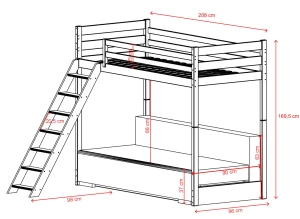 SOFINO 90x200/140x200 cotton loft bed with pull-out sofa, light gray zoom dove 19 fabric | Lano Furniture (1)