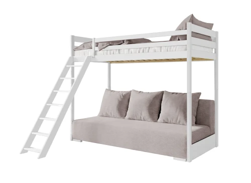 SOFINO 90x200/140x200 cotton loft bed with pull-out sofa, light gray zoom dove 19 fabric | Lano Furniture (1)
