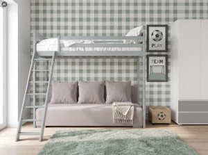 SOFINO 90x200/140x200 gray mezzanine bed with a sofa bed in light gray fabric, zoom dove 19 Lano Furniture