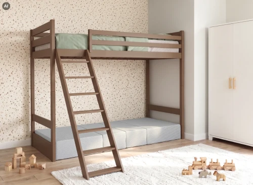 SOFENA 90x200 milk chocolate loft bed with modular sofa, gray fabric, zoom15 sage, Lano Furniture