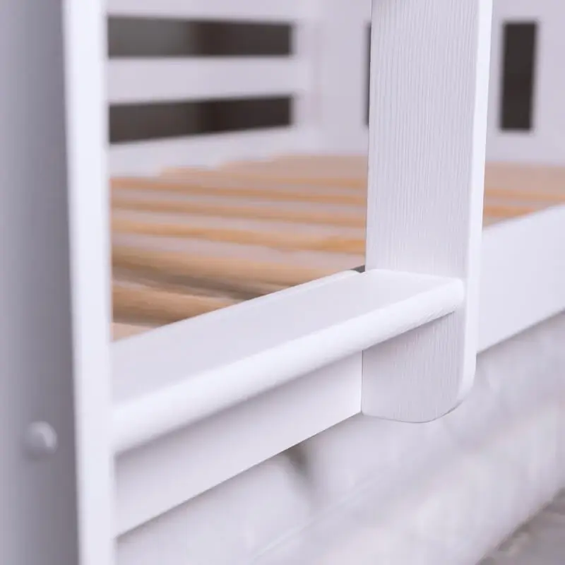 Close-up of the lower part of a bunk bed staircase – white, with rounded edges