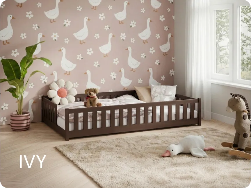 Dark chocolate floor-level children's bed