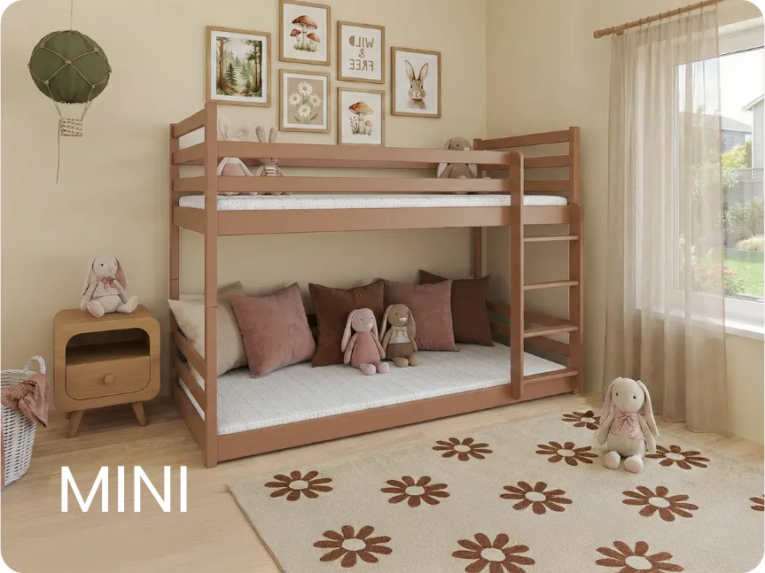 Cinnamon bunk bed with a floor-level lower bed