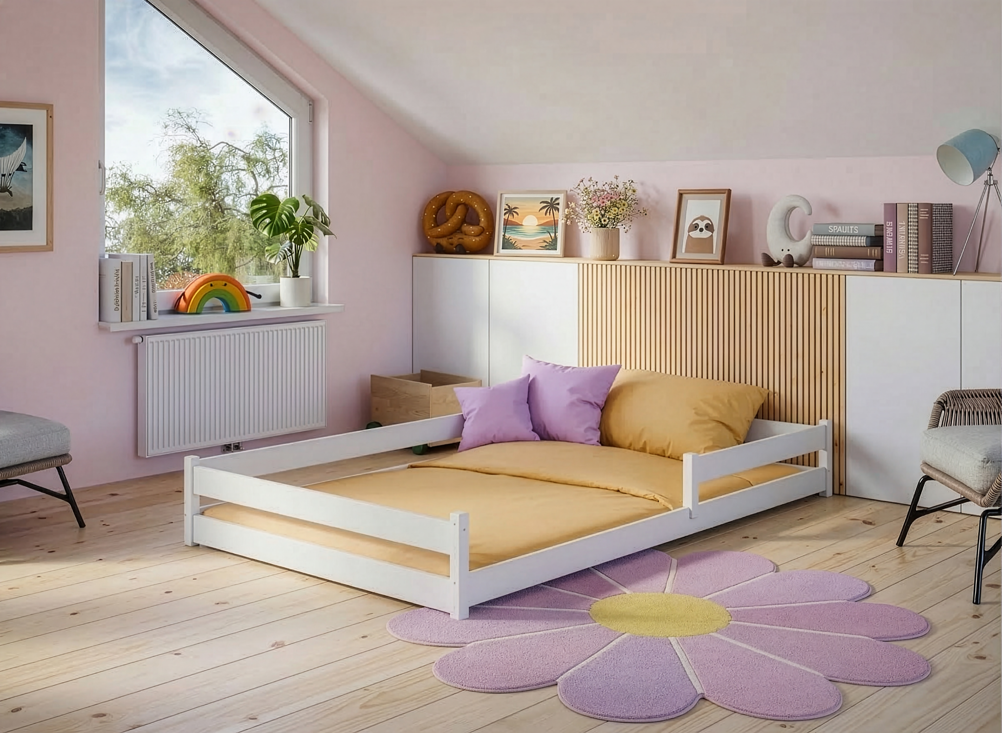 ZOFIA 120x200 alb pat Montessori la nivel pentru copii Lano Mobilă