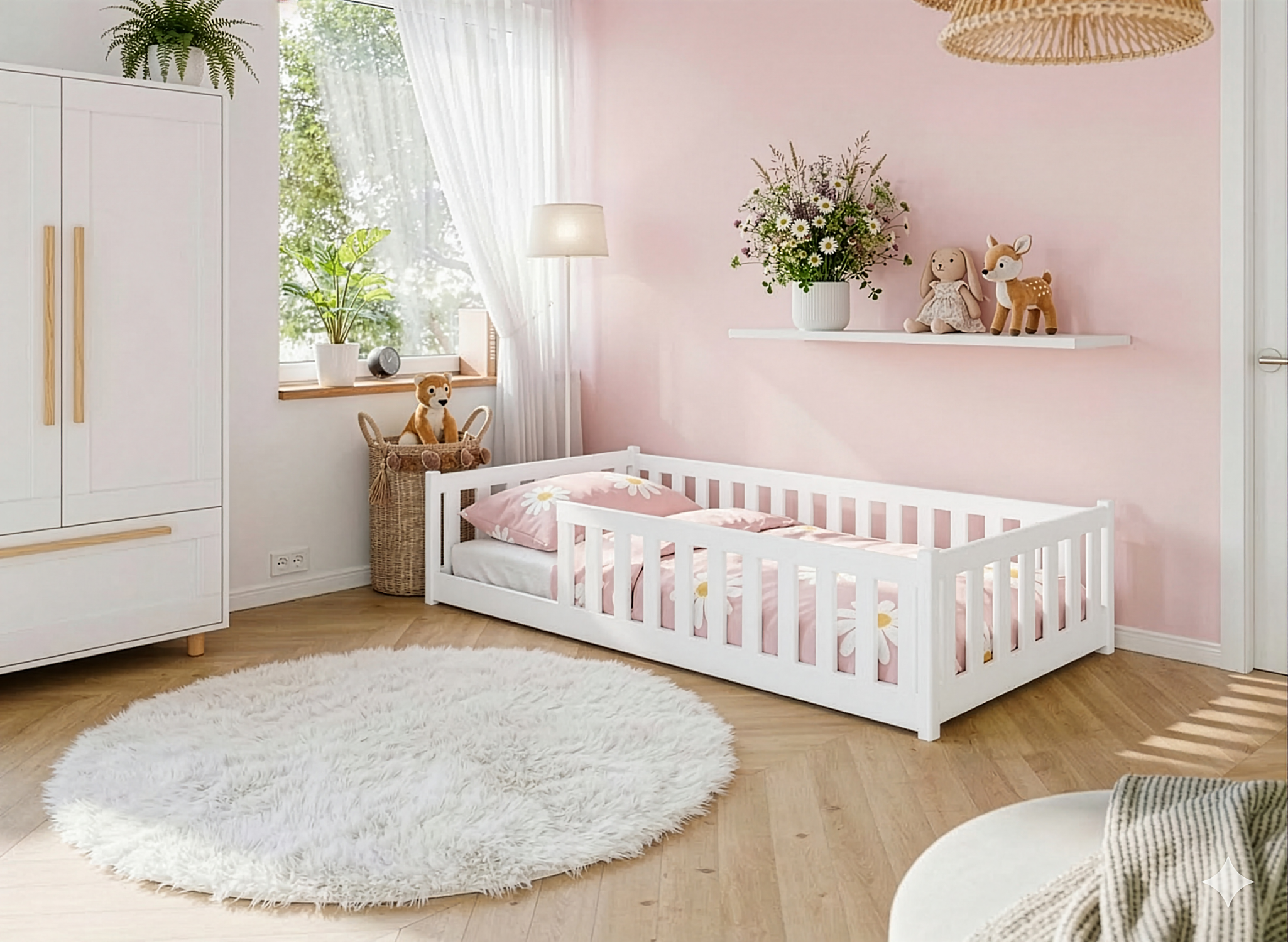 BELLA 90x200 alb pat Montessori la nivel pentru copii Lano Mobilă