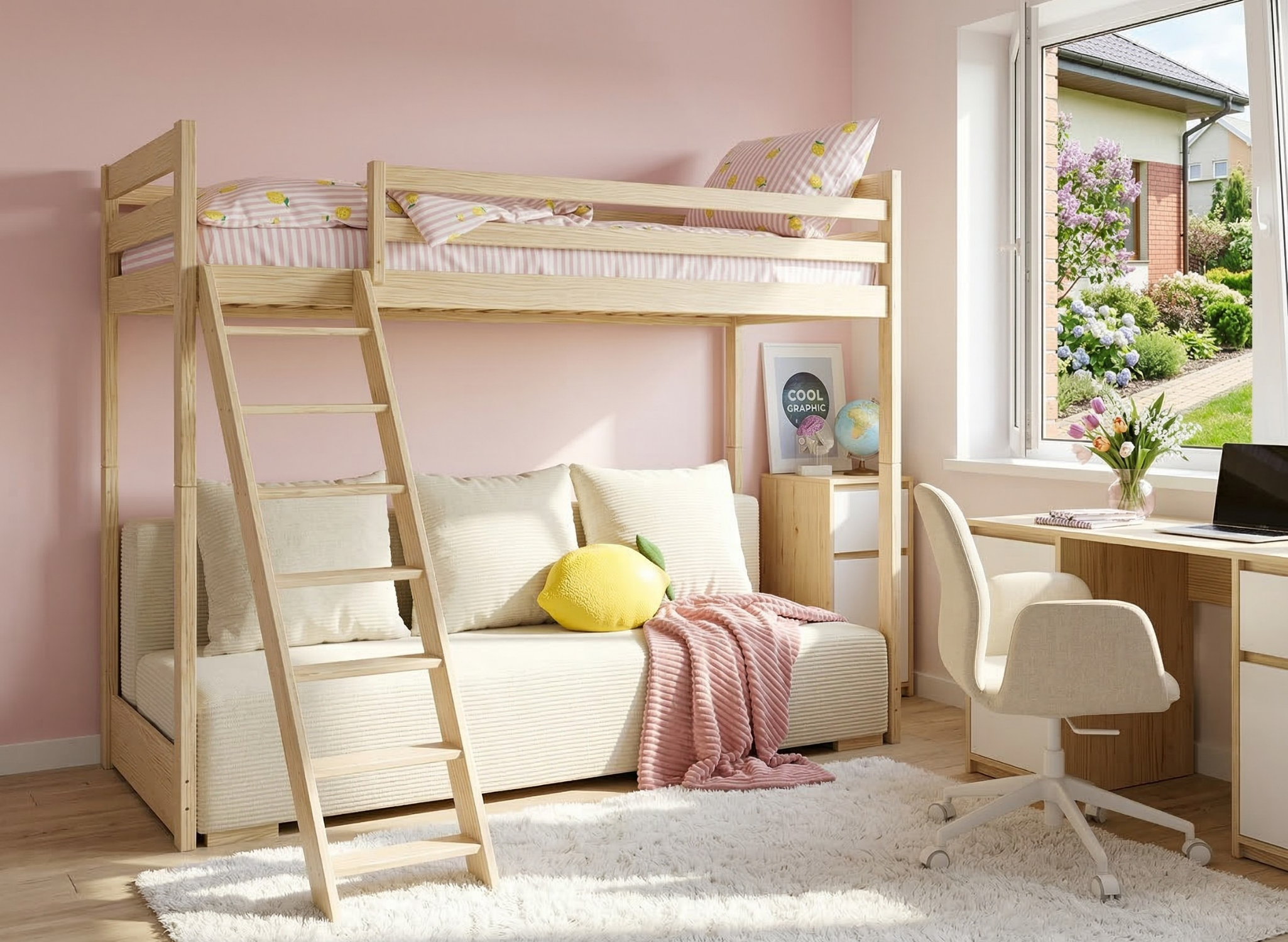 SOFINO 90x200/140x200 pin pat cu canapea extensibilă țesătură bej poso 38 Lano Mobilă
