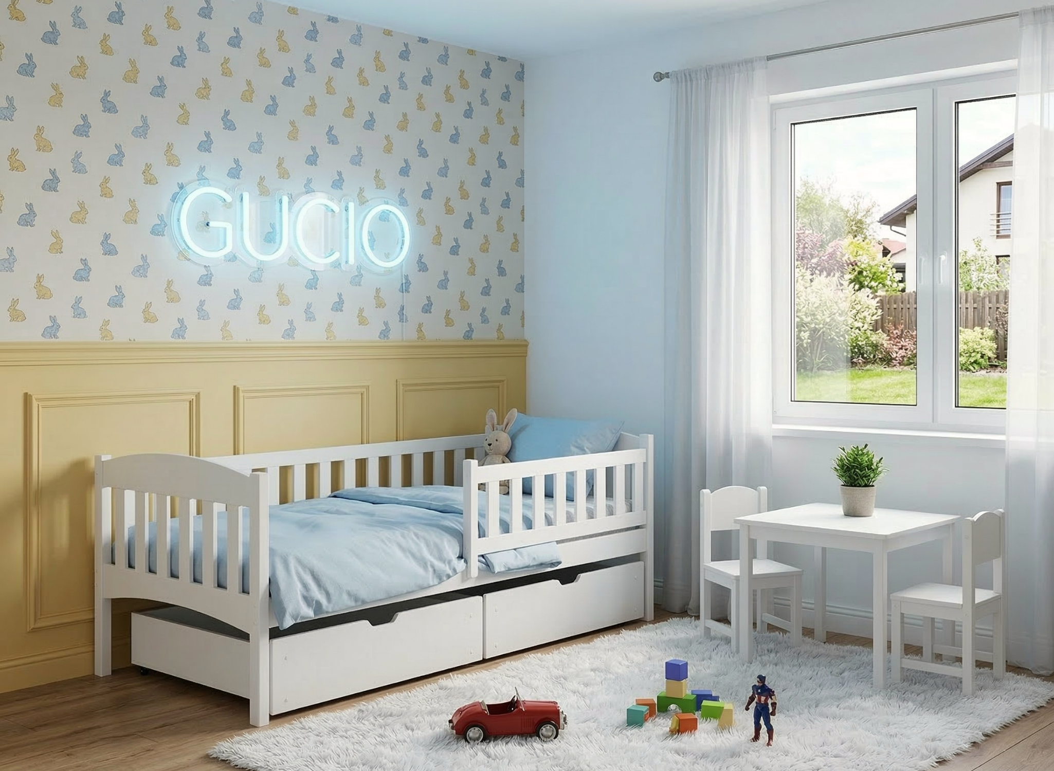 GUCIO 90x200 alb pat de o persoană pentru copii Lano Mobilă