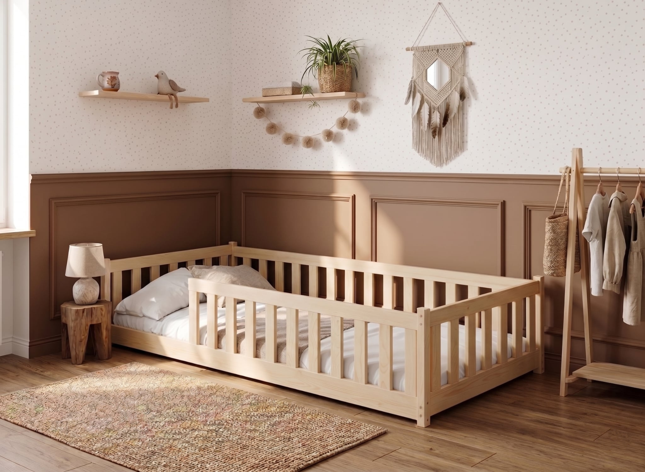 BELLA 90x190 pin pat Montessori la nivel pentru copii Lano Mobilă